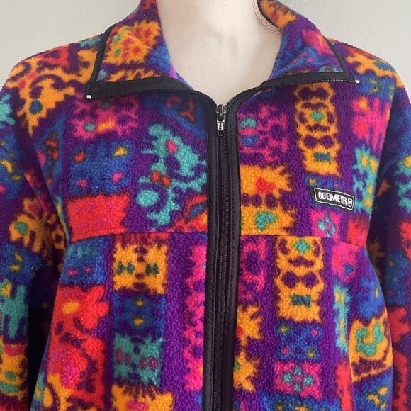 Vtg Obermeyer Women’s Full Zip Colorful Graphic Pullover Fleece Jacket No Size L - Picture 2 of 16